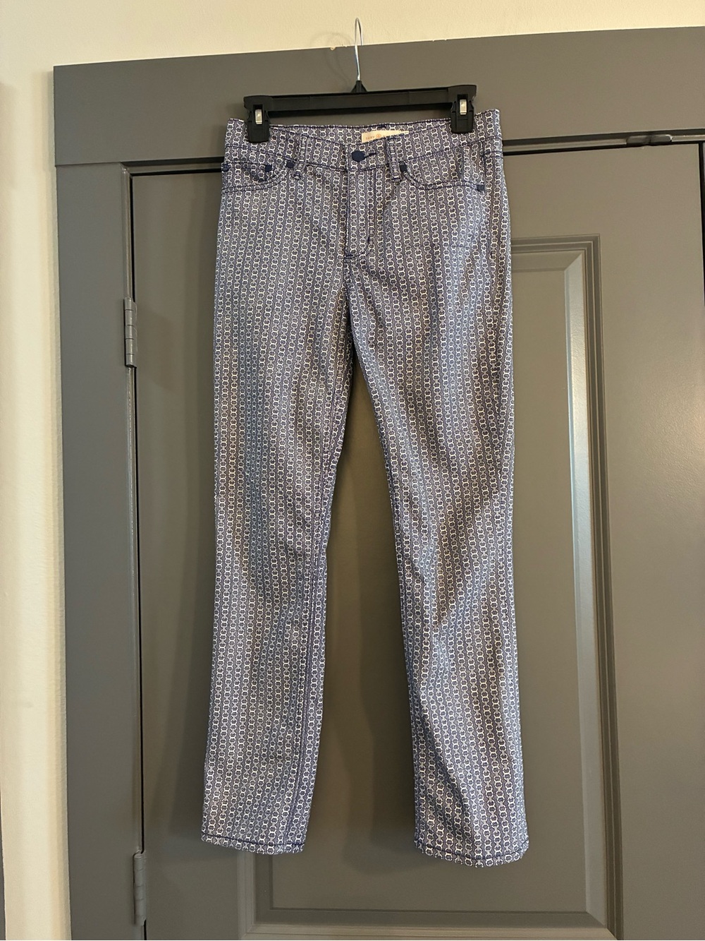 Tory Burch Women's Blue Patterned Cropped Slim Jeans